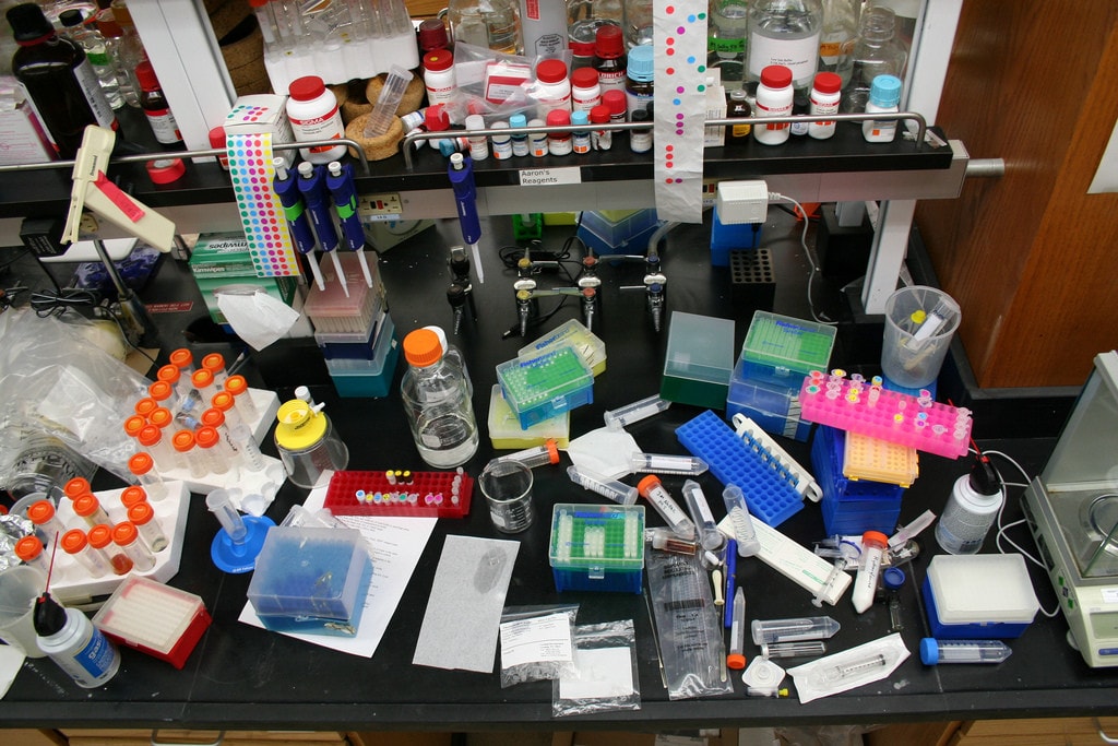 messy lab bench