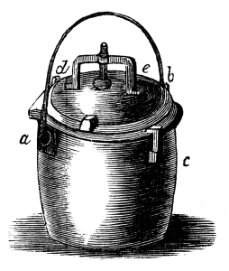 Pressure cooker from tinned cast iron, made by Georg Gutbrod Credit: ''Svenska Familj-Journalen'' http://runeberg.org/famijour/1864/0286.