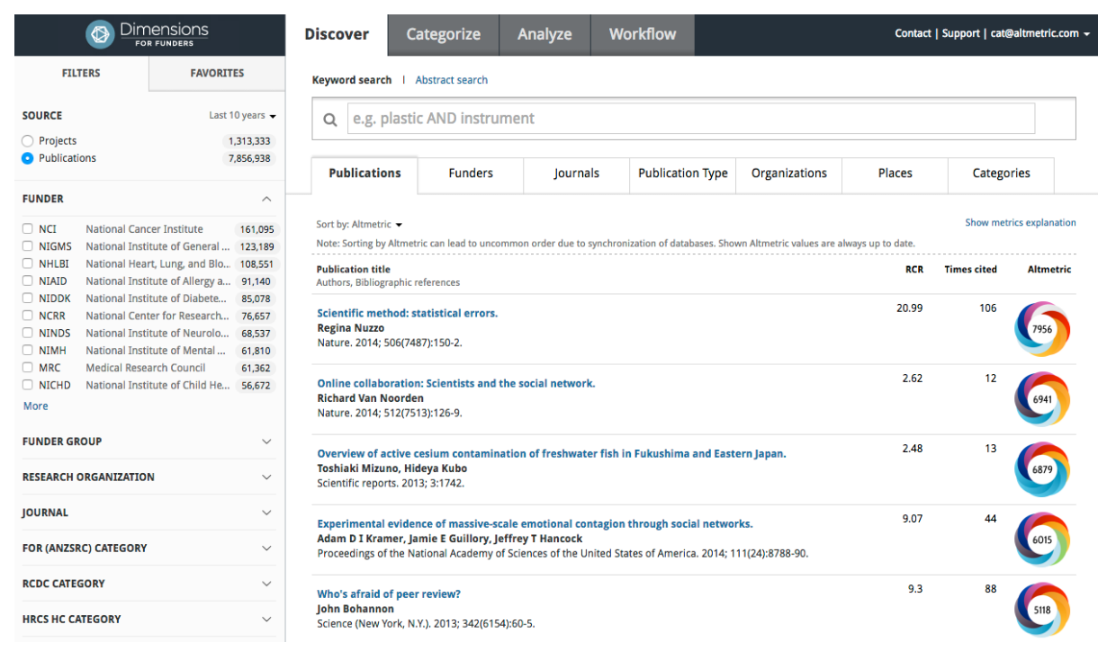 Altmetric badges displayed on the Dimensions platform