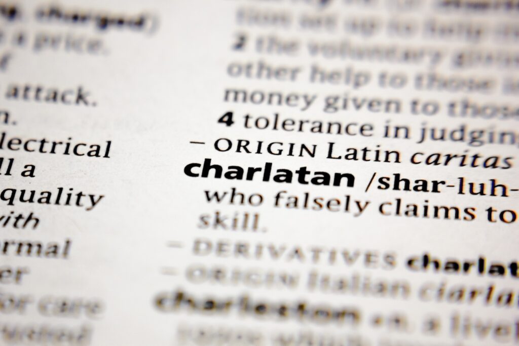 Dictionary definition of charlatan.