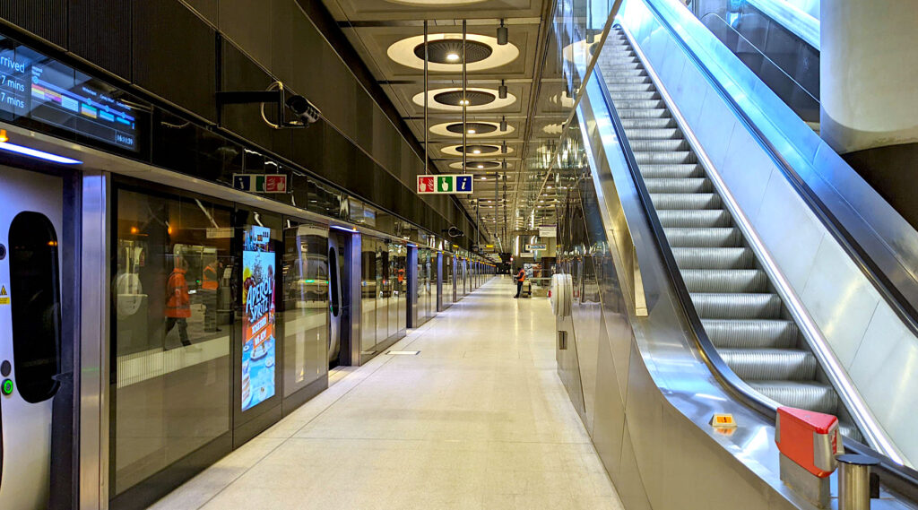 Part of the new Elizabeth line at Paddington Station, London Underground.