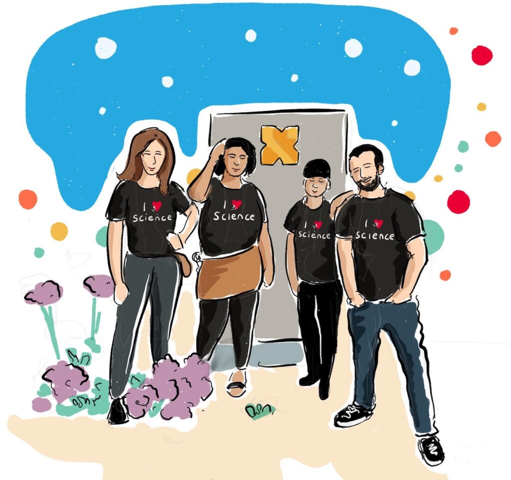 A sketch by Alex Cagan of some of the Digital Science Sci Foo 2019 crew.