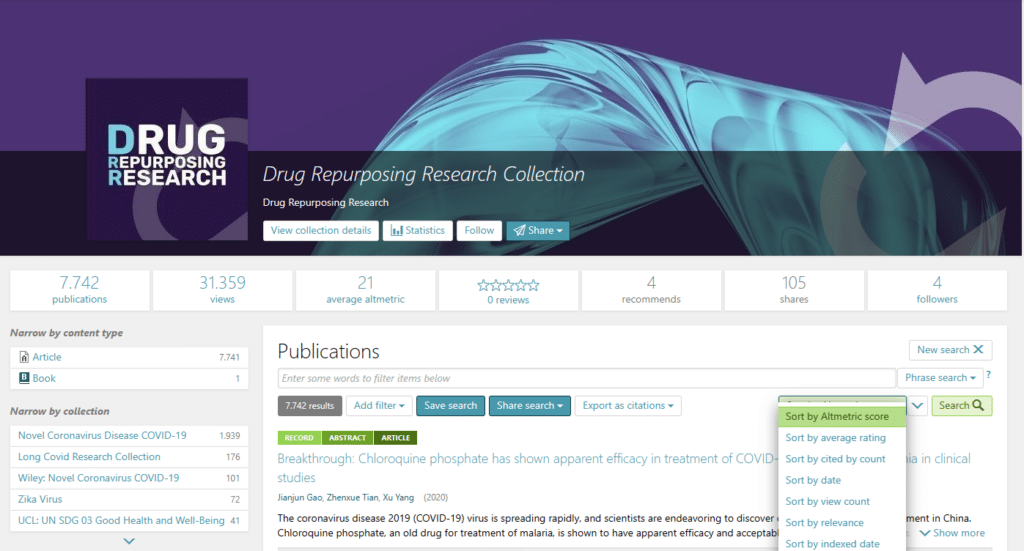 Screenshot of Drug Repurposing Central - Open Science publishing portal