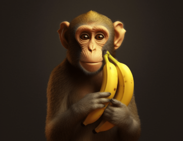 AI-generated art of a monkey holding two bananas