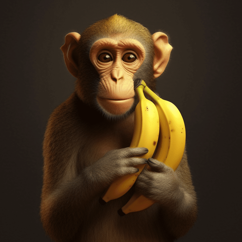 AI-generated art of a monkey holding two bananas