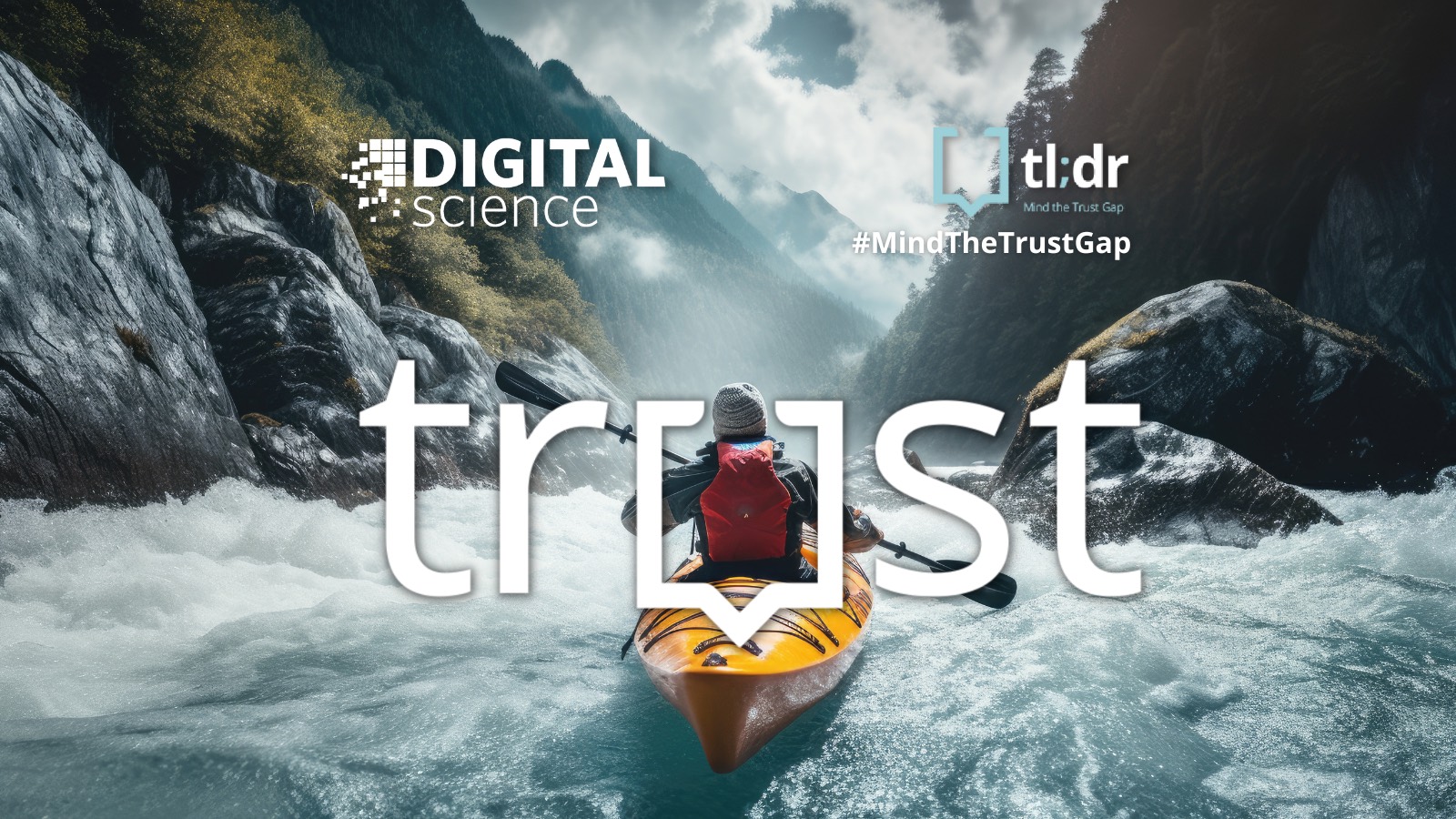 Photo of kayaker with trust logo on top