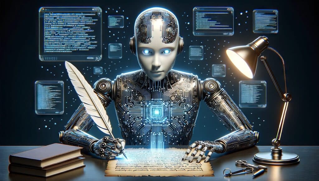Stock image of an AI robot writing