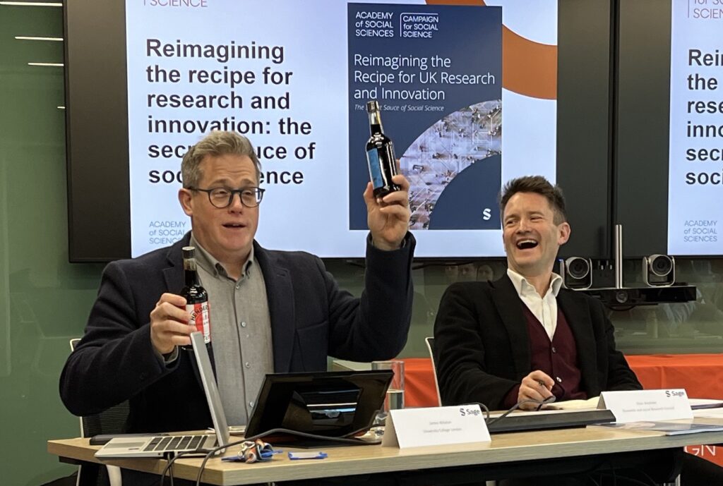 Professor James Wilsdon and Stian Westlake at the launch of the AcSS report.