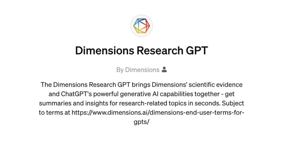 Screenshot of Dimensions Research GPT