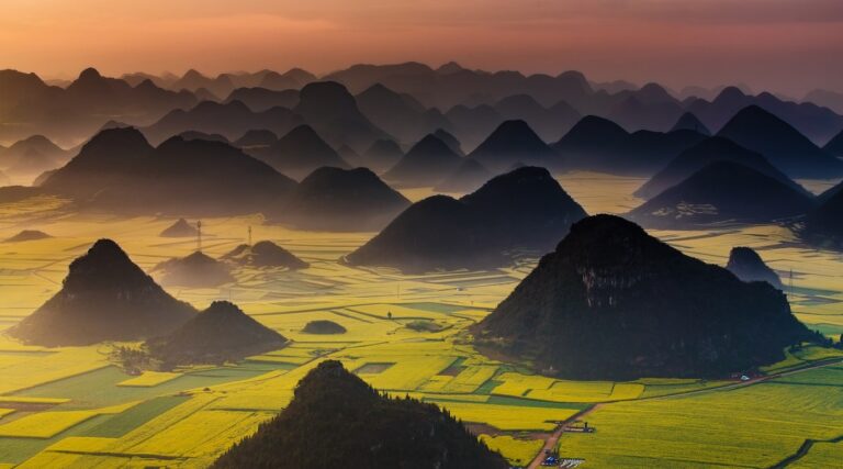 Aerial view of mountains and plains