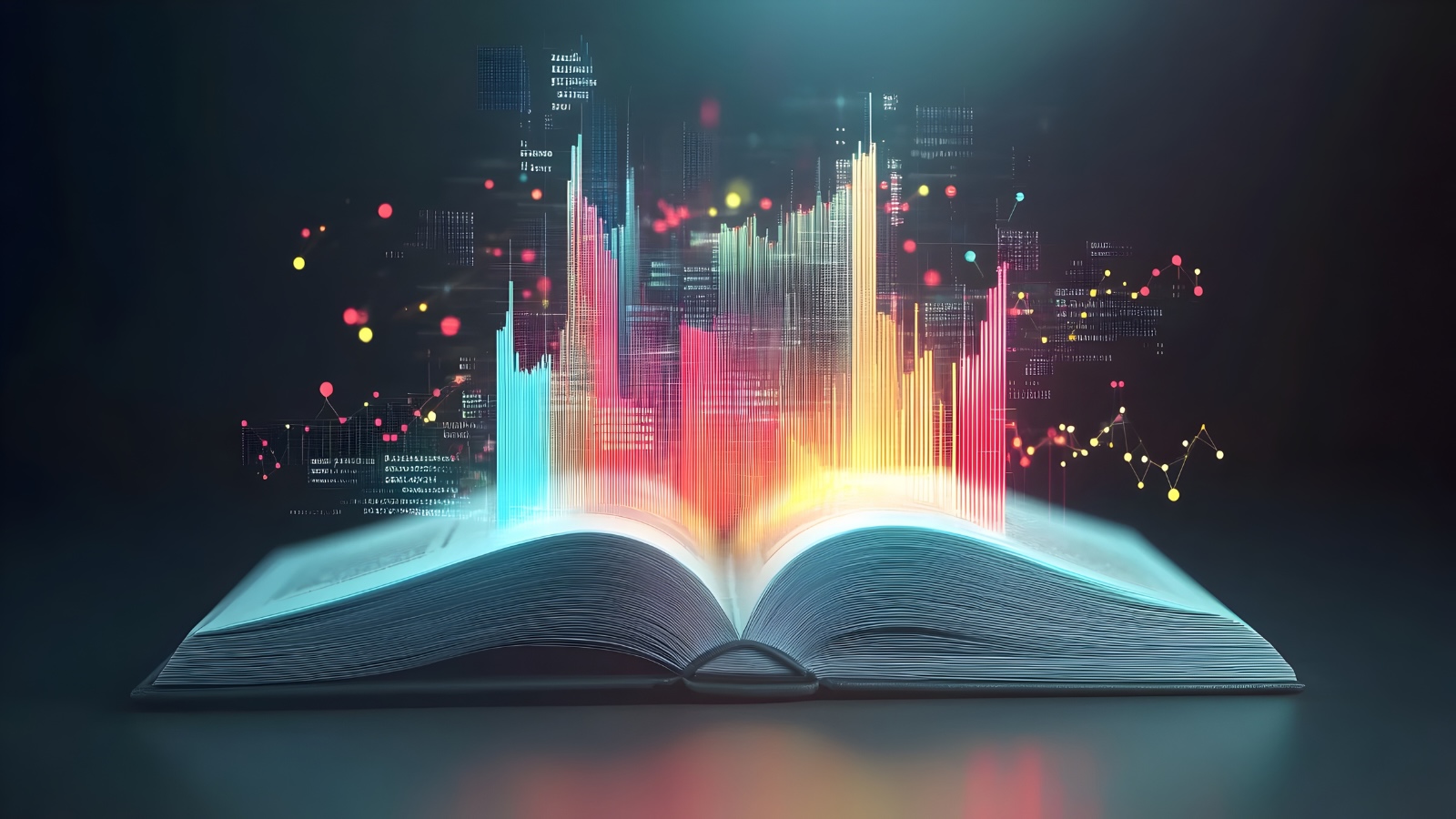 Digital metrics displayed within an open book - concept image