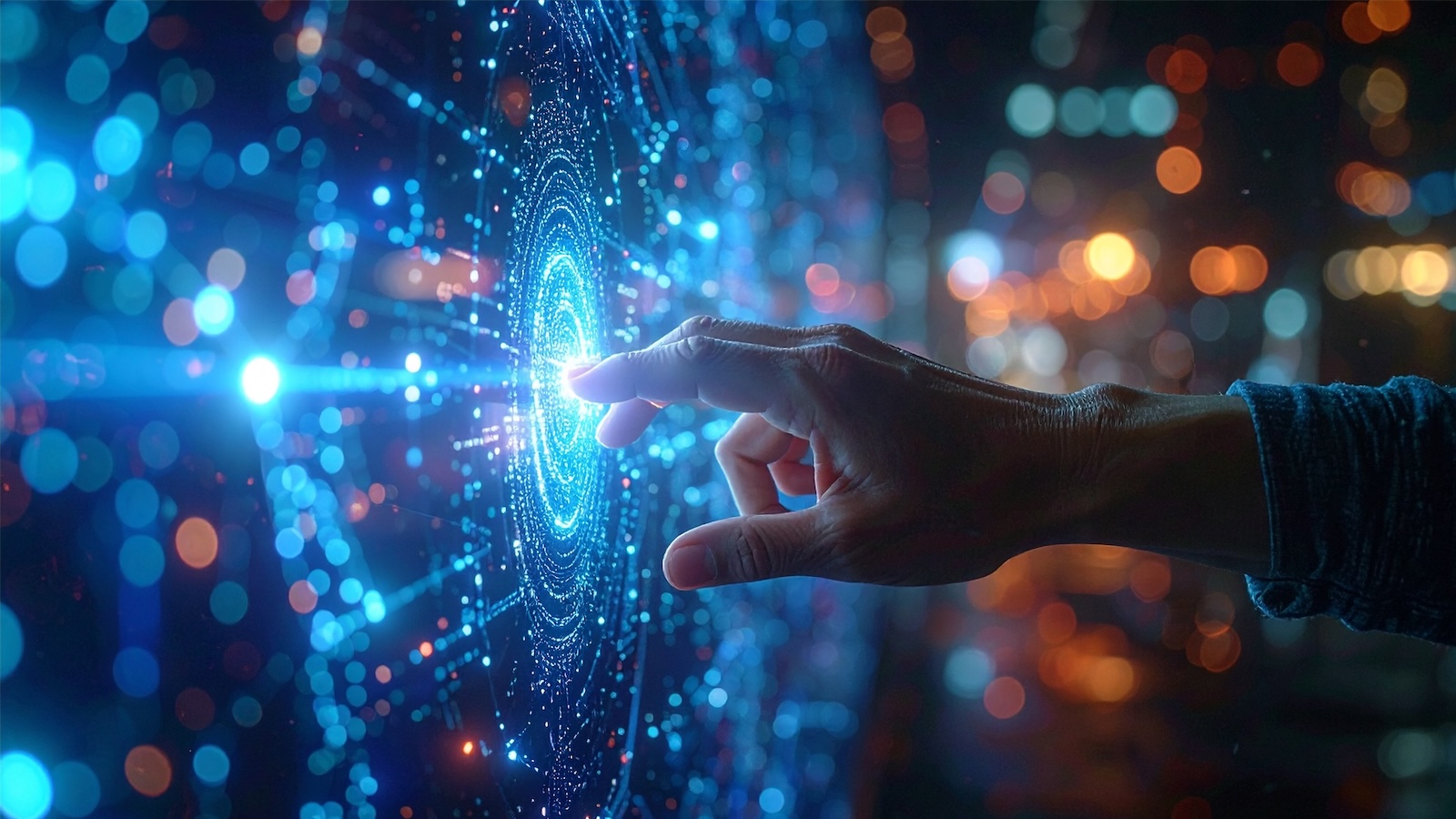 Stock image - hand touching a digital environment